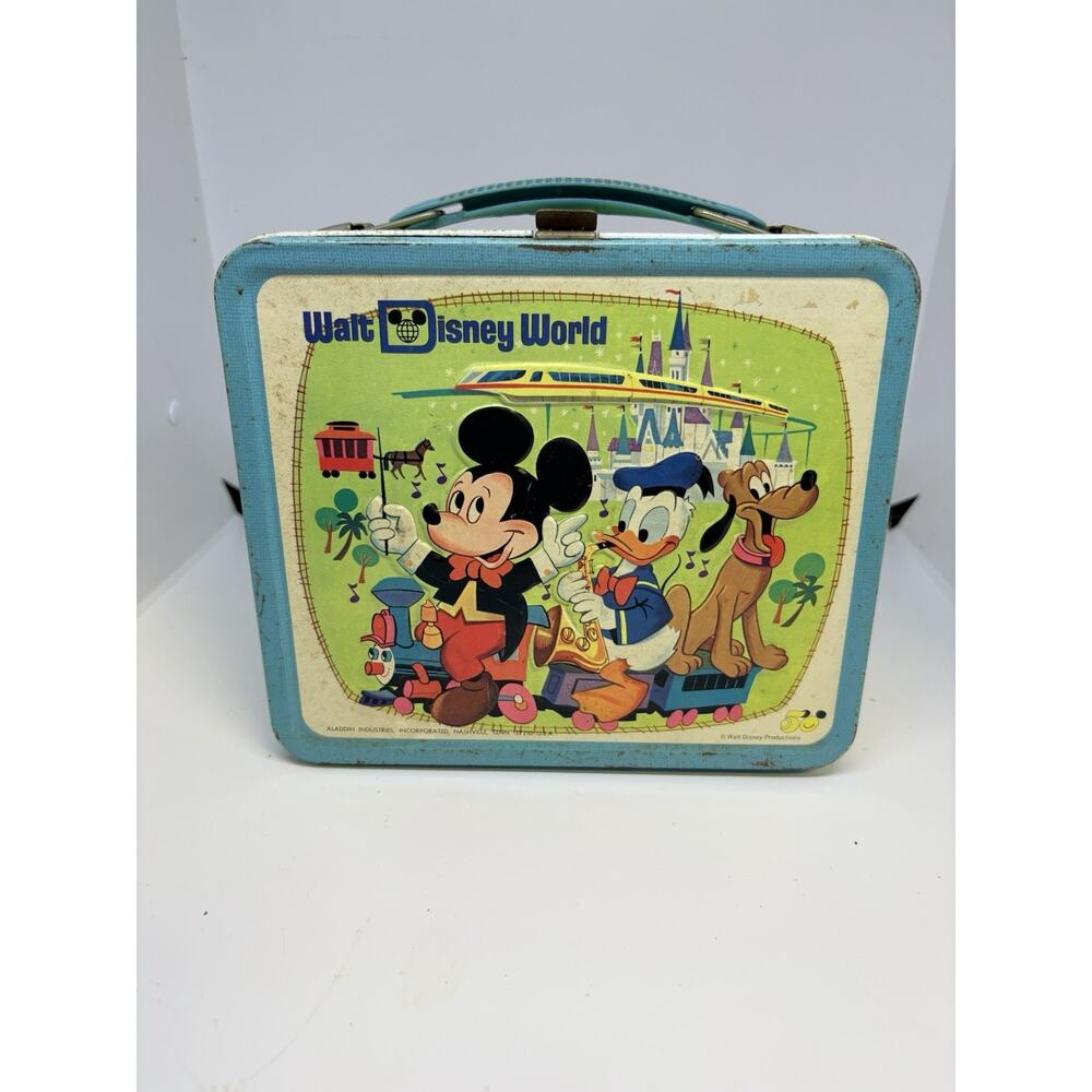 Vintage 1970s Walt Disney World Metal Lunchbox Mickey Donald Pluto Country Bears